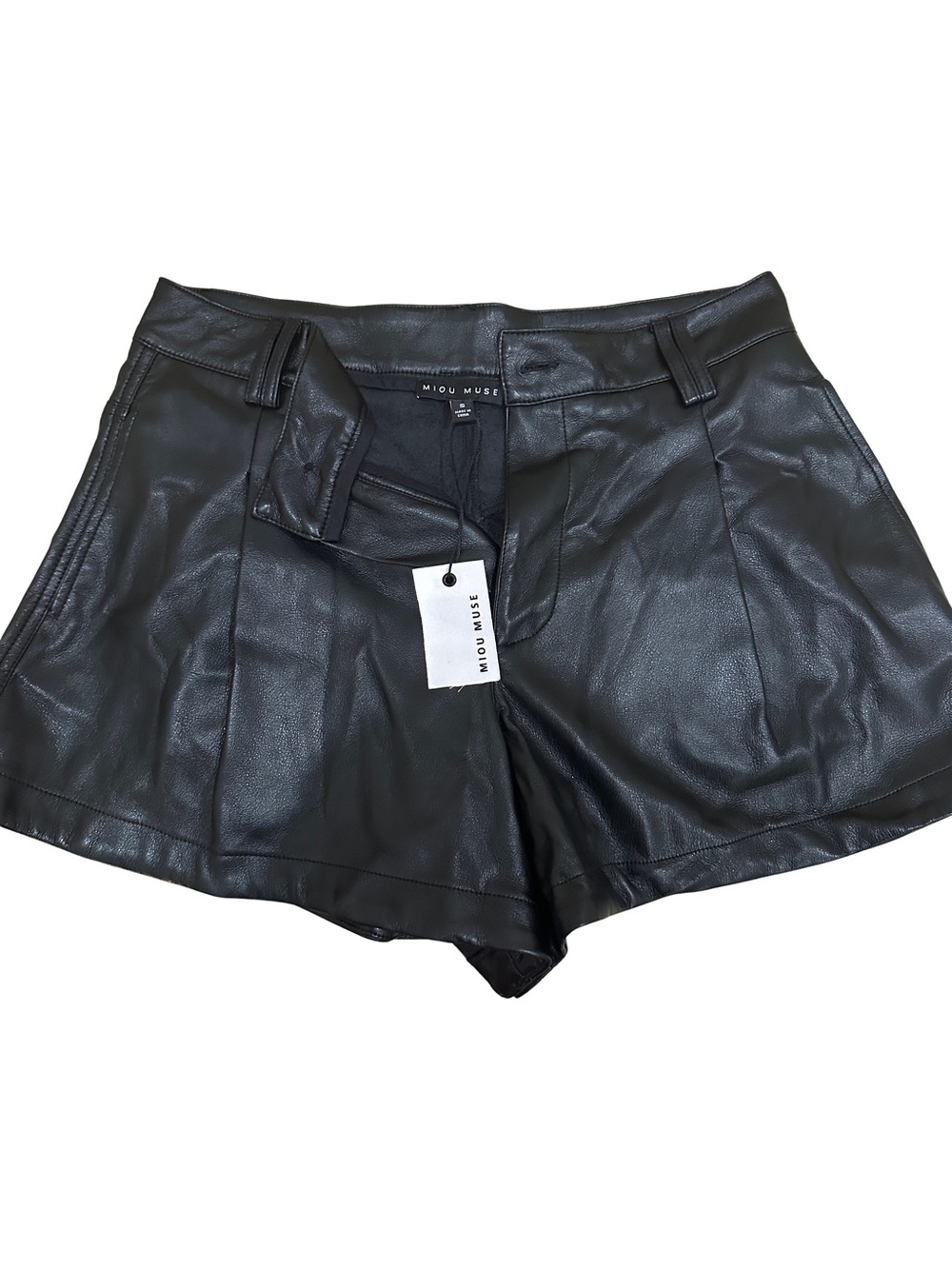 Miou Muse High-Waist Black Vegan Leather Shorts